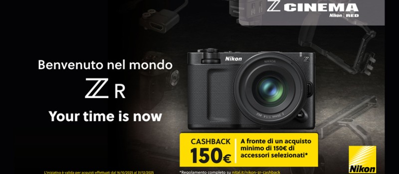Risparmio spettacolare: acquista una Nikon ZR con accessori e ottieni un cashback di € 150 scade il 31 dicembre 2025