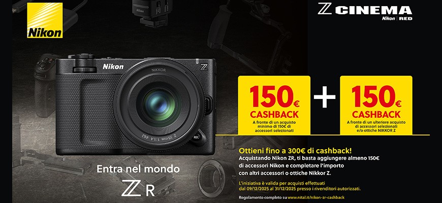Risparmio spettacolare: acquista una Nikon ZR con accessori e ottieni un cashback di € 300 scade il 31 dicembre 2025