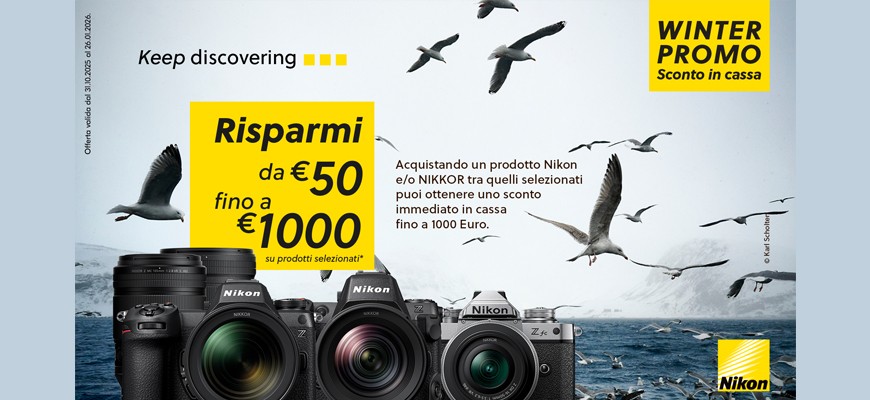 Nikon Winter Promotion sconto in cassa: risparmia fino a € 1.000 scade il 26 Gennaio 2026