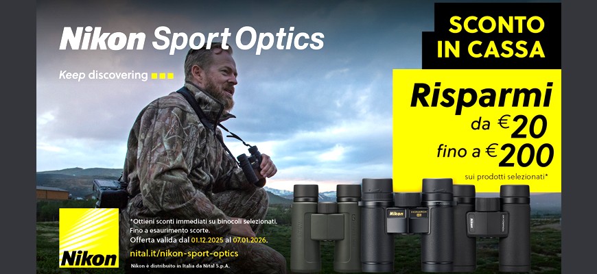 Nikon Sport Optics: sconto in cassa fino a 200€ su una selezione di binocoli scade il 7 gennaio 2026