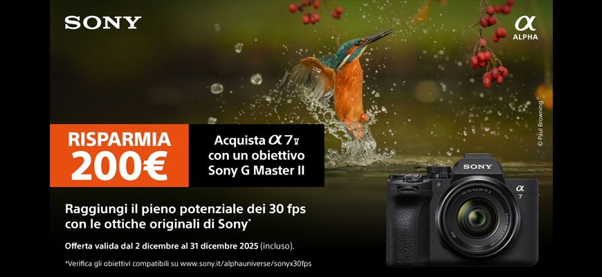 Sony promozione bundle con la nuova Alpha 7 V + ottiche selezionate GM2 sconto € 200 scade il 31 dicembre 2025