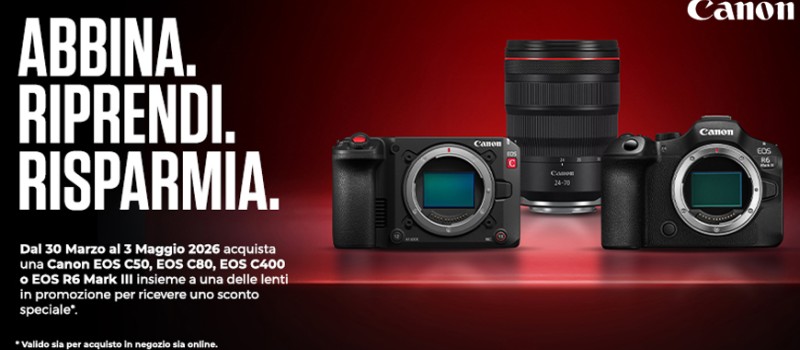 Canon promozione: acquista in bundle fotocamera + ottica selezionata e ottieni sconto fino € 560 scade il 3 maggio 2026