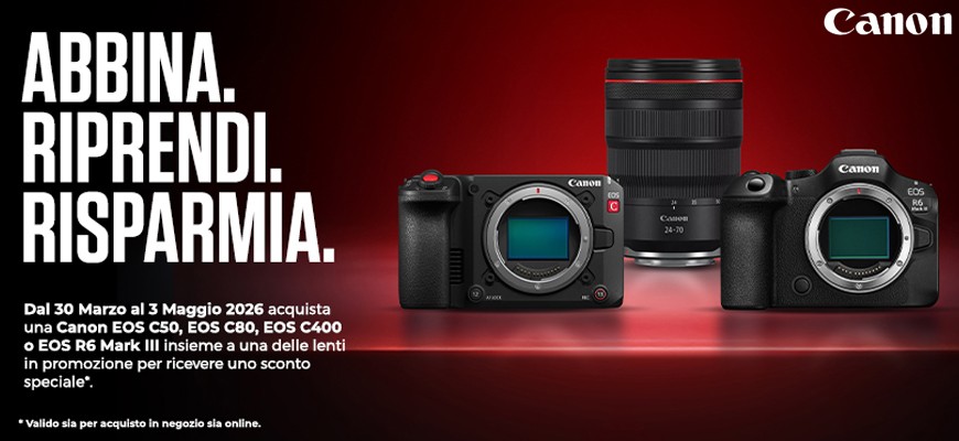 Canon promozione: acquista in bundle fotocamera + ottica selezionata e ottieni sconto fino € 560 scade il 3 maggio 2026