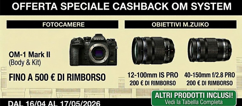 OM-SYSTEM Cashback primaverile fino al 17 maggio 2026