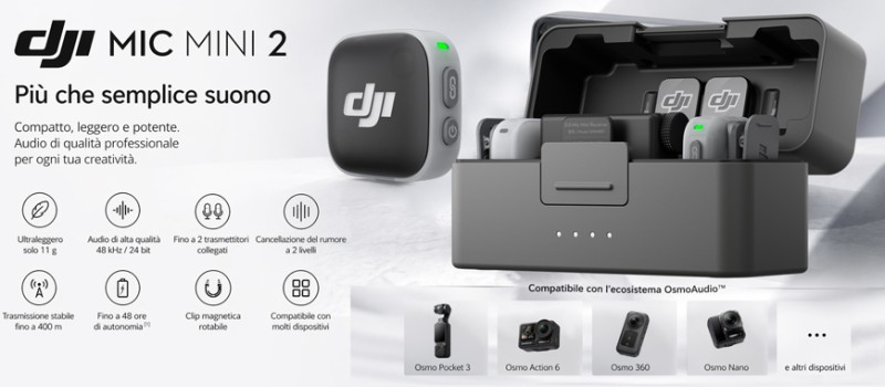 Nuovo DJI Mic Mini 2: audio professionale in un formato ultracompatto