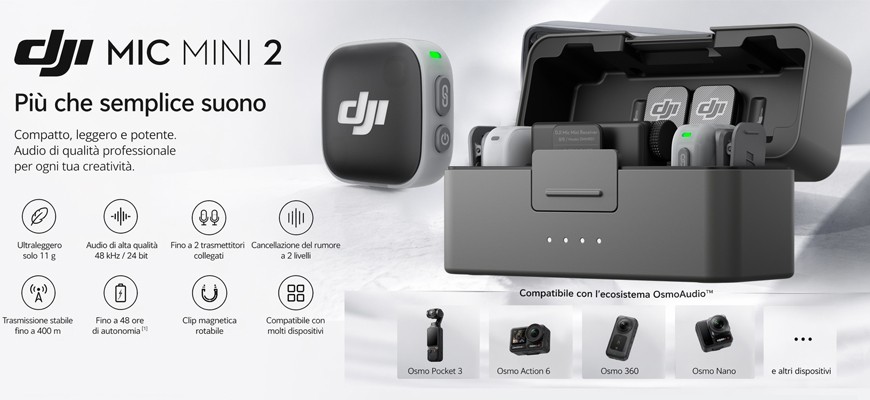 Nuovo DJI Mic Mini 2: audio professionale in un formato ultracompatto