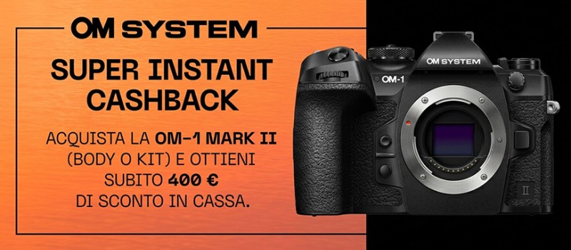 Il Super Instant Cashback valorizza le prestazioni della OM SYSTEM OM-1 Mark II con 400€ di sconto immediato fino al 17 giugno 2026
