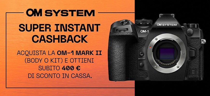 Il Super Instant Cashback valorizza le prestazioni della OM SYSTEM OM-1 Mark II con 400€ di sconto immediato fino al 17 giugno 2026
