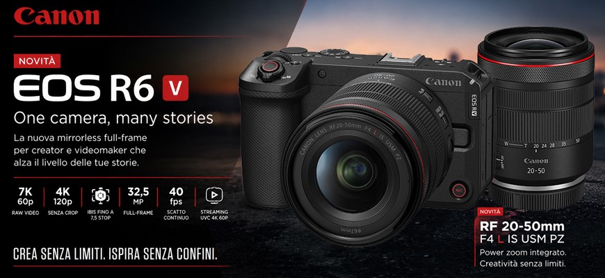 Canon presenta EOS R6 V e RF 20-50mm F4 L IS USM PZ: nuovi strumenti per creator e videomaker