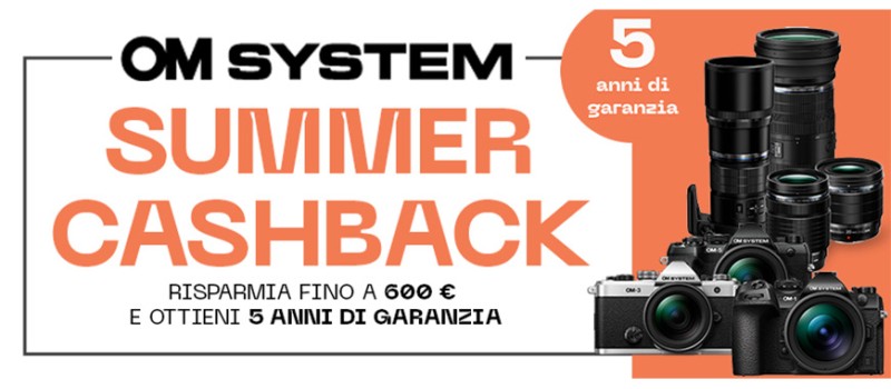 OM SYSTEM Cashback Summer 2026: risparmia fino € 600 su corpi macchina e ottiche PRO scade il 16 agosto 2026