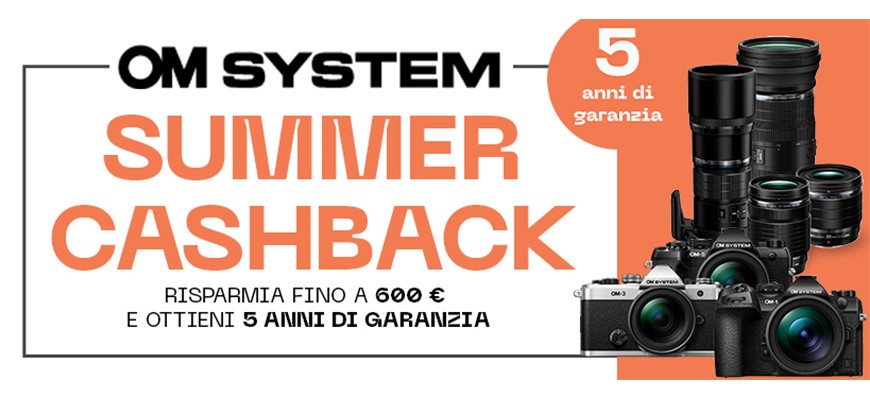OM SYSTEM Cashback Summer 2026: risparmia fino € 600 su corpi macchina e ottiche PRO scade il 16 agosto 2026