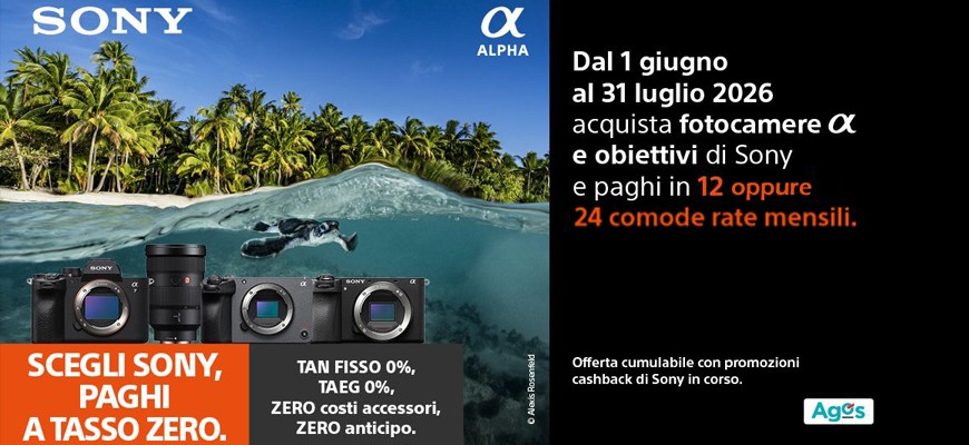 Sony Tasso Zero con Agos: acquista il tuo corredo foto e video e paga in comode rate fino al 31 luglio 2026