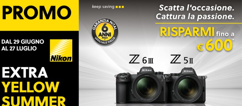 Nikon eXtra Yellow Summer: fino a 600 € di sconto immediato su Nikon Z6III e Z5II scade il 27 luglio 2026
