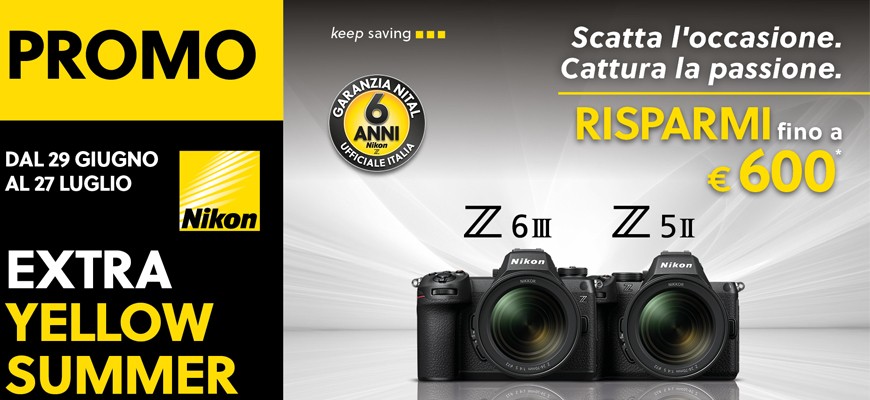 Nikon eXtra Yellow Summer: fino a 600 € di sconto immediato su Nikon Z6III e Z5II scade il 27 luglio 2026