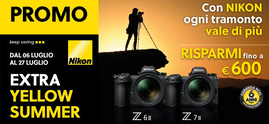Nikon eXtra Yellow Summer: sconto in cassa fino a 600€ su Nikon Z6 II e Z7 II scade il 27 luglio 2026