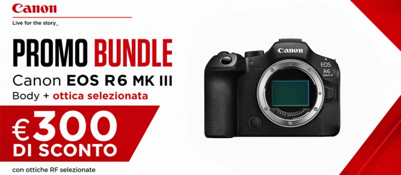 Canon EOS R6 MK III: 300€ di sconto con ottiche RF selezionate fino al 31 agosto 2026