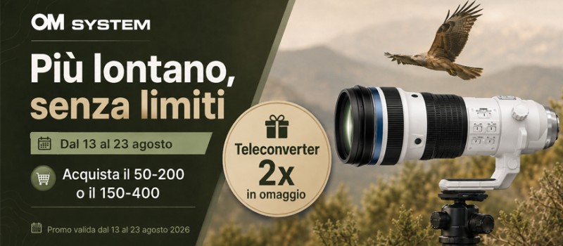OM SYSTEM ti porta ancora più lontano: teleconverter 2× in omaggio fino al 23 agosto 2026