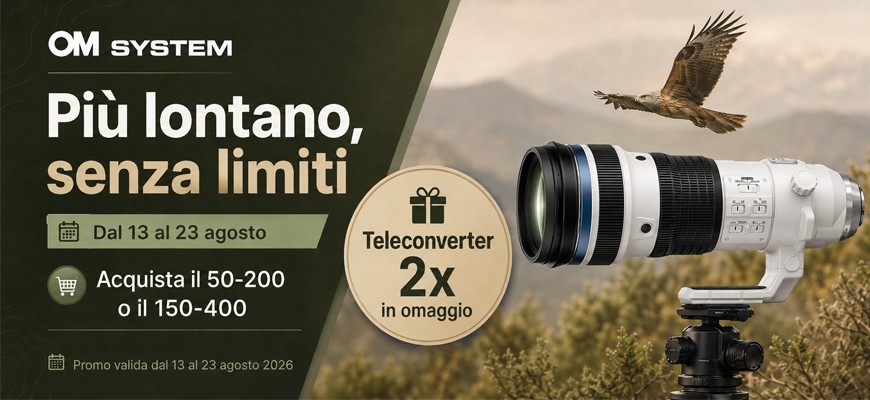 OM SYSTEM ti porta ancora più lontano: teleconverter 2× in omaggio fino al 23 agosto 2026