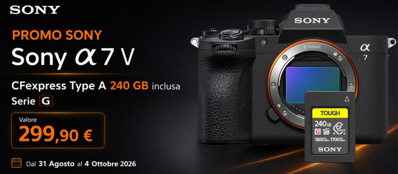 Sony α7 V: acquista la fotocamera e ricevi una CFexpress Type A da 240 GB scade il 4 ottobre 2026