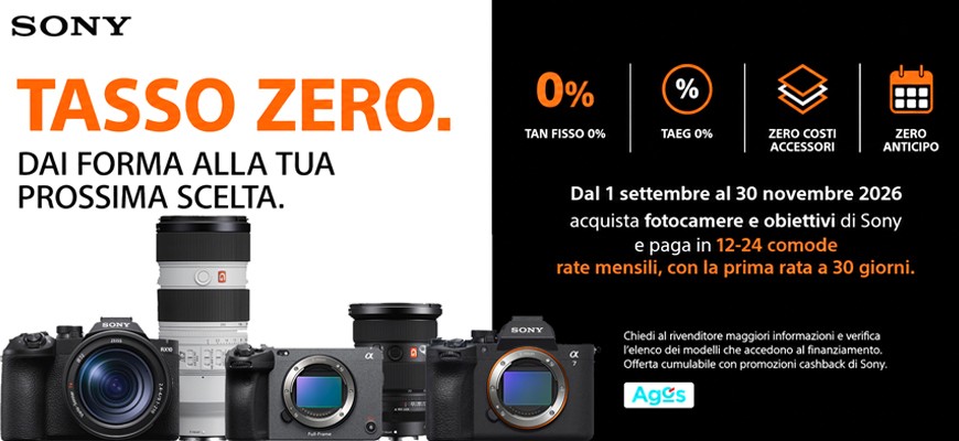 Sony Tasso Zero: 12 o 24 rate a TAN e TAEG 0% fino al 30 novembre 2026
