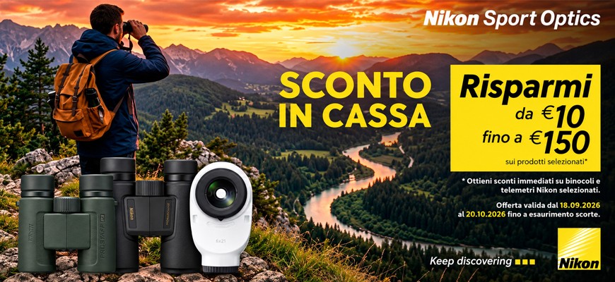Nikon Sport Optics: sconto in cassa fino a €150 su binocoli e telemetri scade il 20 ottobre 2026
