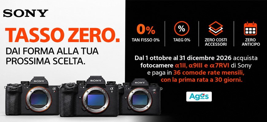 Sony Tasso Zero 36 mesi: finanziamento Agos su α1 II, α9 III e α7R V scade il 31 dicembre 2026