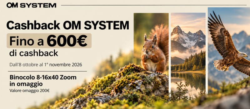 OM SYSTEM Cashback: fino a 600€ di rimborso e binocolo in omaggio scade il 1 novembre 2026