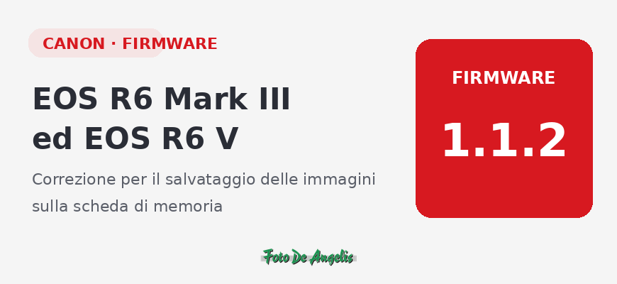 Canon EOS R6 Mark III ed EOS R6 V: firmware 1.1.2 disponibile