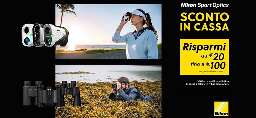 Nikon Sport Optics: sconti immediati fino a 100€ su binocoli e telemetri fino al 25 gennaio 2027