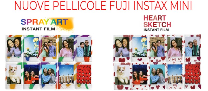 Nuove pellicole Instax Mini Spray Art e Heart Sketch