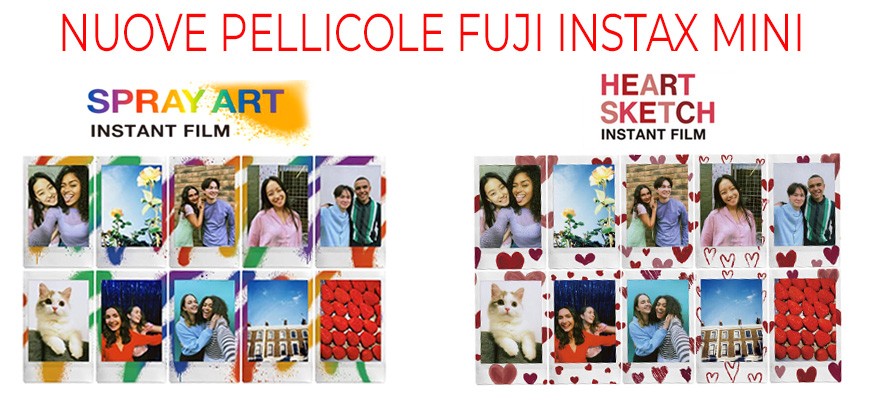 Nuove pellicole Instax Mini Spray Art e Heart Sketch